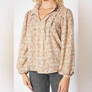 NWT Pleione Ruffled Floral Long Sleeve Blouse